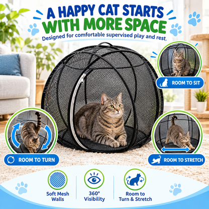 🐱 Pawfect Elite™ Pop-Up Cat Playpen – Foldable Portable Mesh Cat Tent 🐾