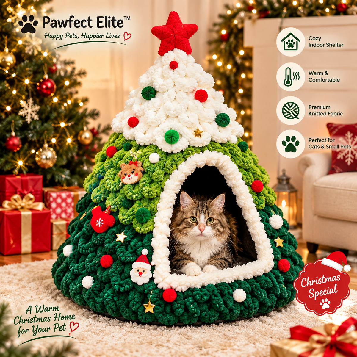 🐾 Pawfect Elite™ Christmas Tree Pet Bed 🎄 Warm Indoor Sleeping Nest 🏠