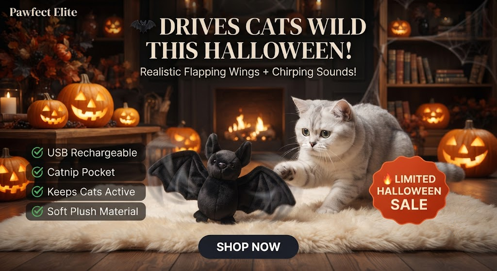 🎃🦇 Pawfect Elite® Halloween Bat Toy – Interactive Rechargeable Pet Toy with Flapping Wings & Catnip 🐾