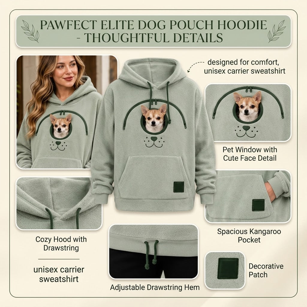 🐶 Pawfect Elite™ Dog Pouch Hoodie  Fleece Lined  Unisex Carrier Sweatshirt 🐾