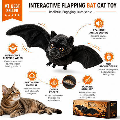 🎃🦇 Pawfect Elite® Halloween Bat Toy – Interactive Rechargeable Pet Toy with Flapping Wings & Catnip 🐾