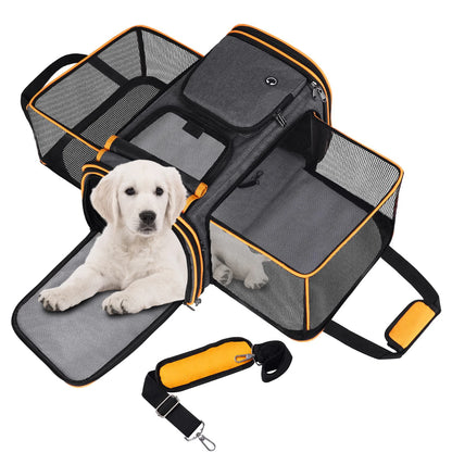 Large Reversible Expandable Cat and Dog Carrier - with fleece pad and pockets for cats/dogs up to 24 lbs Travel Pet Carrier