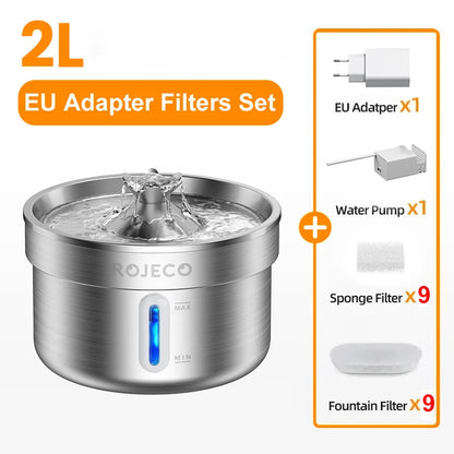ROJECO Stainless Steel Pet Drinking Fountain Automatic Cat Water Fountain Smart Pet Water Dispenser for Dog Cat Drinking Supply
