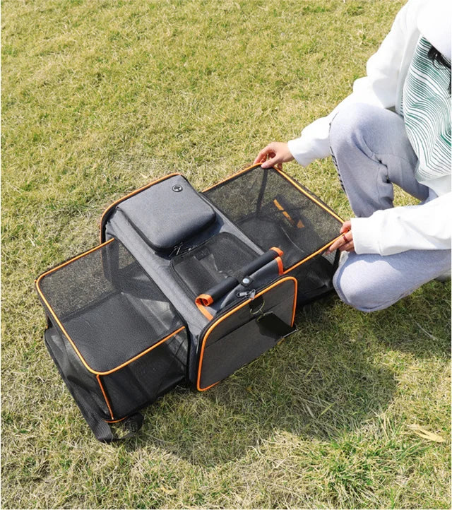 Large Reversible Expandable Cat and Dog Carrier - with fleece pad and pockets for cats/dogs up to 24 lbs Travel Pet Carrier