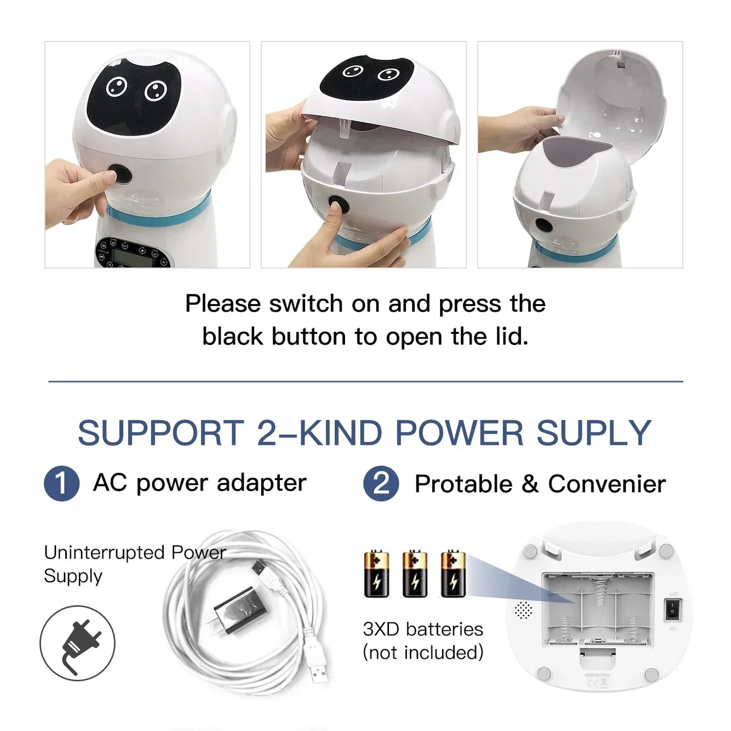 Robot pet intelligent feeding equipment cat and dog regular quantitative automatic feeding machine removable and washable stainl