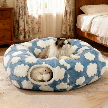 🐾Pawfect Elite™ Cozy Cat Tunnel Bed – Plush Interactive Play & Sleeping Cave🐱🧸