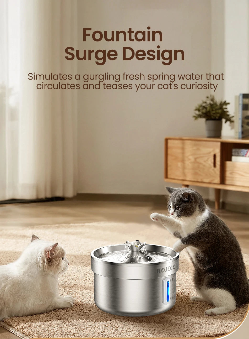 ROJECO Stainless Steel Pet Drinking Fountain Automatic Cat Water Fountain Smart Pet Water Dispenser for Dog Cat Drinking Supply