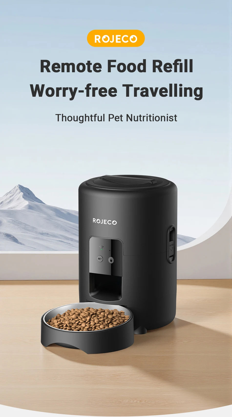 ROJECO Automatic Cat Feeder 2L Smart Pet Food Kibble Dispenser WiFi App Remote Control  Dog Feeder For Pet Cat Dog Accessories