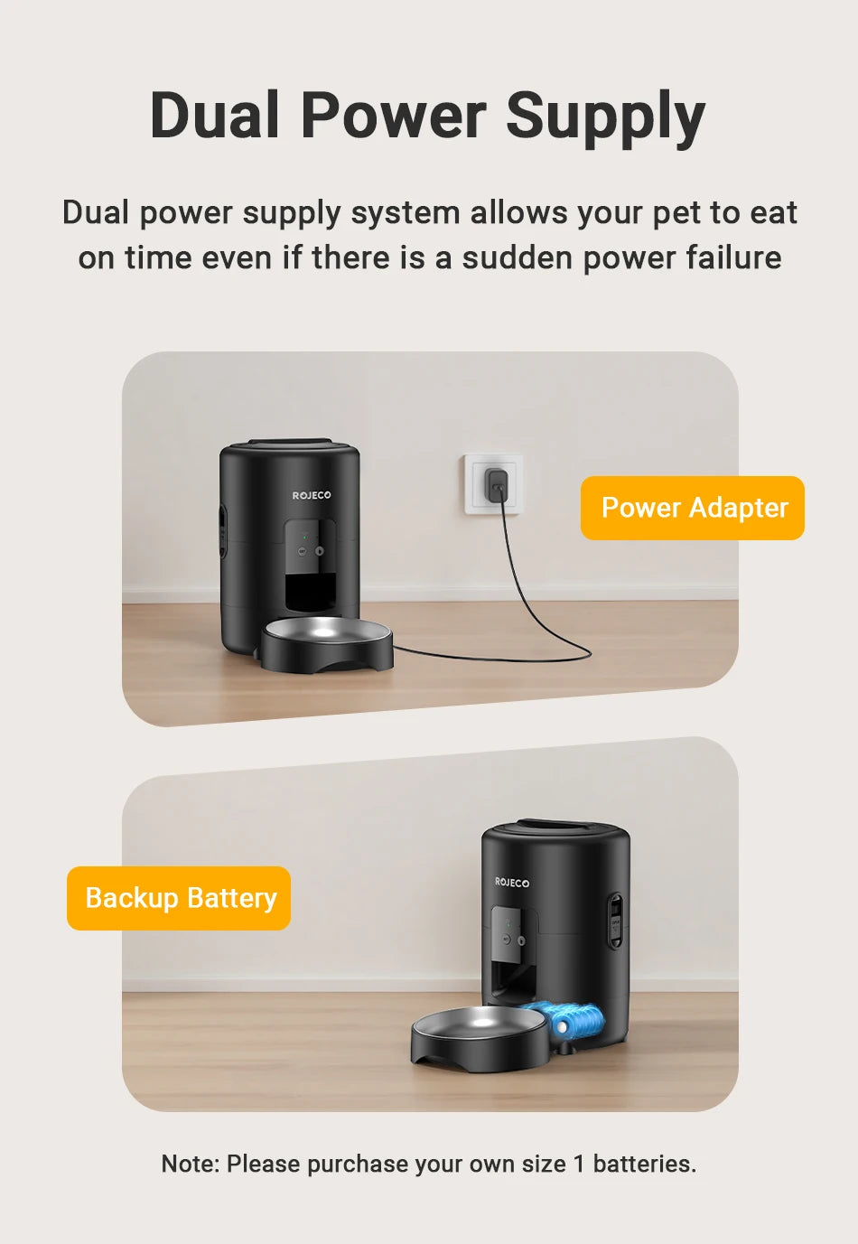 ROJECO 2L Automatic Pet Feeder Smart Cat Food Kibble Dispenser Wi-Fi App Remote Control Auto Dog Feeder For Cat Pet Accessories