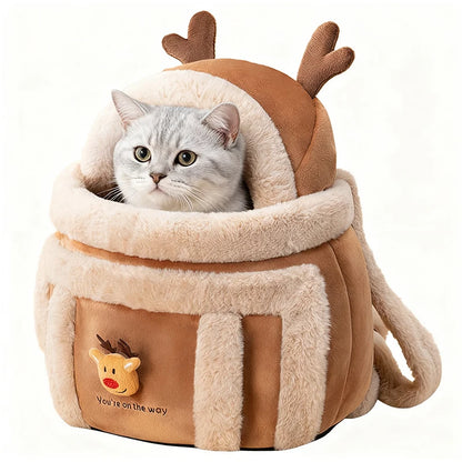 Winter Cat Backpack Pet Carrier Warm Soft Sherpa Travel Bubble Bag Leash Hole For Small Cats Warme Schräg Cross Haustier Tasche