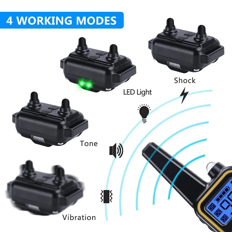 Electric Dog Training Collar 1000m Adjustable Pet Collar Remote Control Dog Device Anti Barking Device for 1/2/3 Dogs Trainer