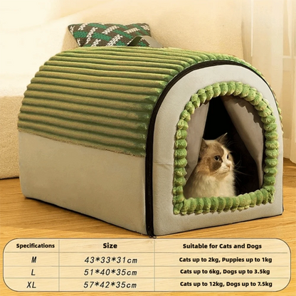 Winter Enclosed Pet House Detachable Soft Dog Bed & Cat Bed Anti-Slip Bottom with Door Curtain Warm Tent For Small Animals