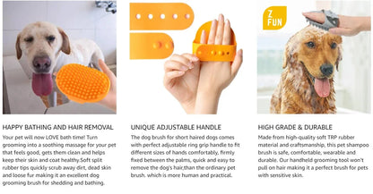 Dog Bath Brush,Dog Grooming Shedding Soothing Massage Rubber Bristles Curry Comb with Adjustable Ring Handle for Pet Dogs& Cats