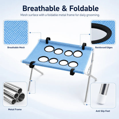 Foldable Pet Grooming Table 60cm Dog Cat Grooming Hammock Stand Multi Hole Mesh Nail Trimming Bathing Helper