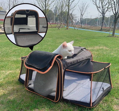 Large Reversible Expandable Cat and Dog Carrier - with fleece pad and pockets for cats/dogs up to 24 lbs Travel Pet Carrier
