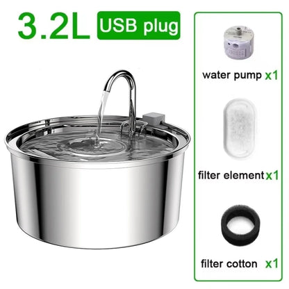 Automatic Cat Water Fountain Stainless Steel Pet Fountain Dog Water Dispenser With USB Electric Ultra-Quiet Pump Cat Supplies