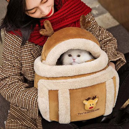 Winter Cat Backpack Pet Carrier Warm Soft Sherpa Travel Bubble Bag Leash Hole For Small Cats Warme Schräg Cross Haustier Tasche