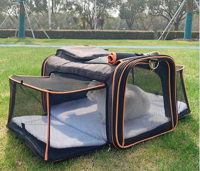 Large Reversible Expandable Cat and Dog Carrier - with fleece pad and pockets for cats/dogs up to 24 lbs Travel Pet Carrier