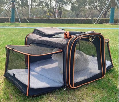 Large Reversible Expandable Cat and Dog Carrier - with fleece pad and pockets for cats/dogs up to 24 lbs Travel Pet Carrier