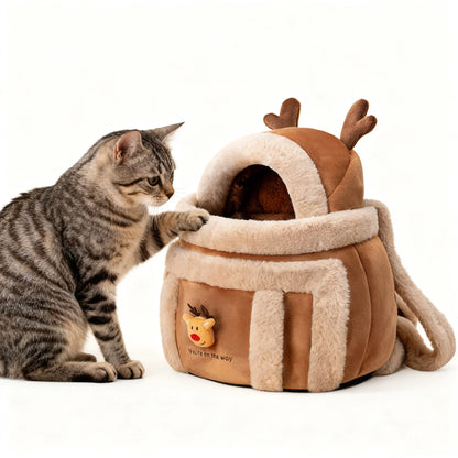 Winter Cat Backpack Pet Carrier Warm Soft Sherpa Travel Bubble Bag Leash Hole For Small Cats Warme Schräg Cross Haustier Tasche