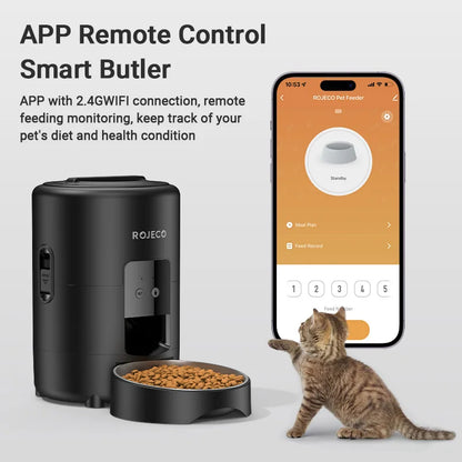 ROJECO 2L Automatic Pet Feeder Smart Cat Food Kibble Dispenser Wi-Fi App Remote Control Auto Dog Feeder For Cat Pet Accessories