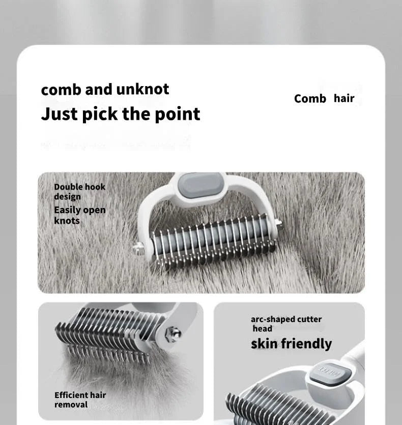 Dog Cat Grooming Brush, Double-Sided Deshedding - Dematting Undercoat Rake and Pin Brush for Long and Short Haired Dogs Cats