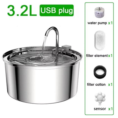 Automatic Cat Water Fountain Stainless Steel Pet Fountain Dog Water Dispenser With USB Electric Ultra-Quiet Pump Cat Supplies