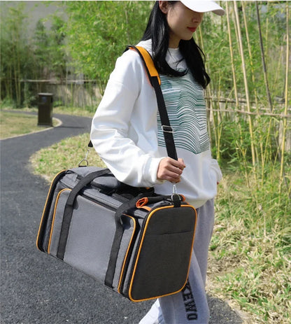 Large Reversible Expandable Cat and Dog Carrier - with fleece pad and pockets for cats/dogs up to 24 lbs Travel Pet Carrier