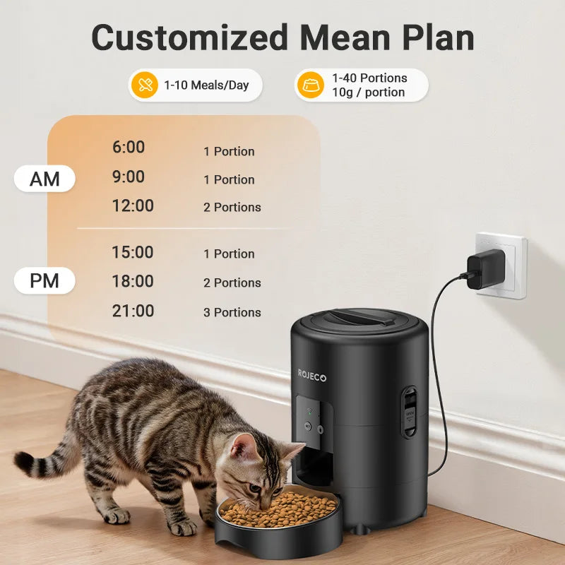 ROJECO 2L Automatic Pet Feeder Smart Cat Food Kibble Dispenser Wi-Fi App Remote Control Auto Dog Feeder For Cat Pet Accessories