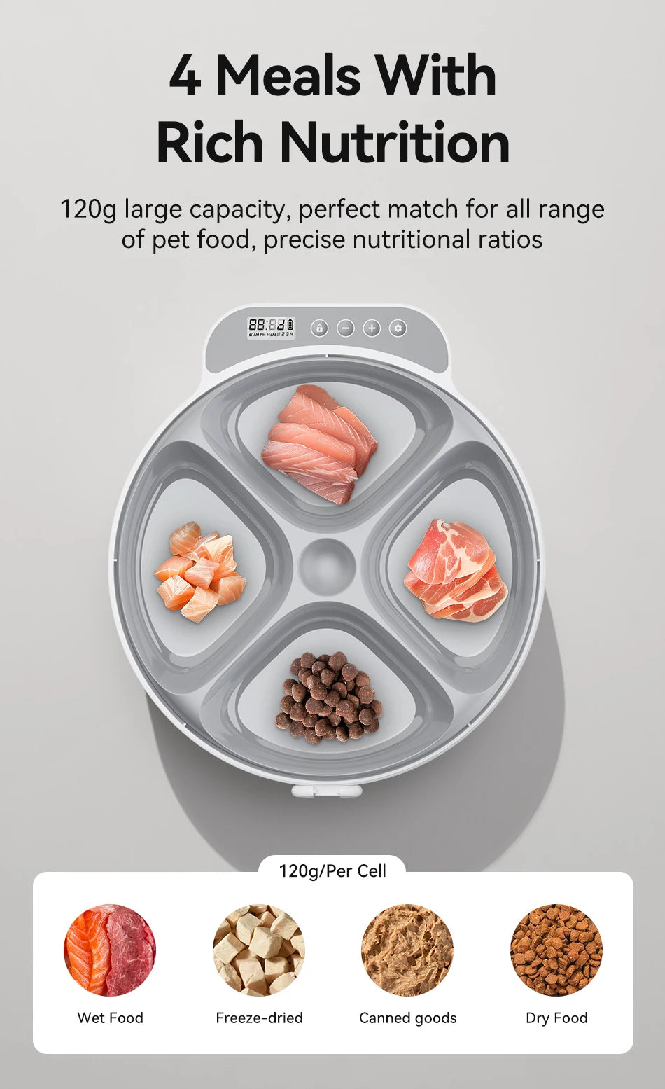ROJECO Automatic Pet Feeder 4 Meals For Wet Dry Food Feeding Wireless Smart Kibble Dispenser Cat Dog Multifunctional Cat Feeder