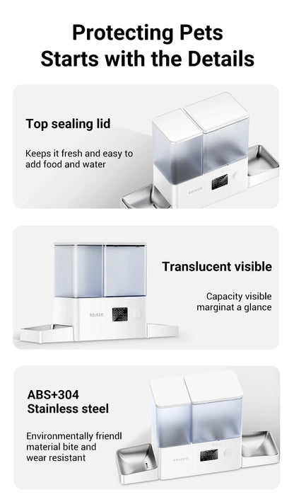 ROJECO 2In1 Automatic Pet Feeder Gravity Water Fountain 8.5L Button Version Auto Cat Kibble Dispenser with Water Refill Drinker