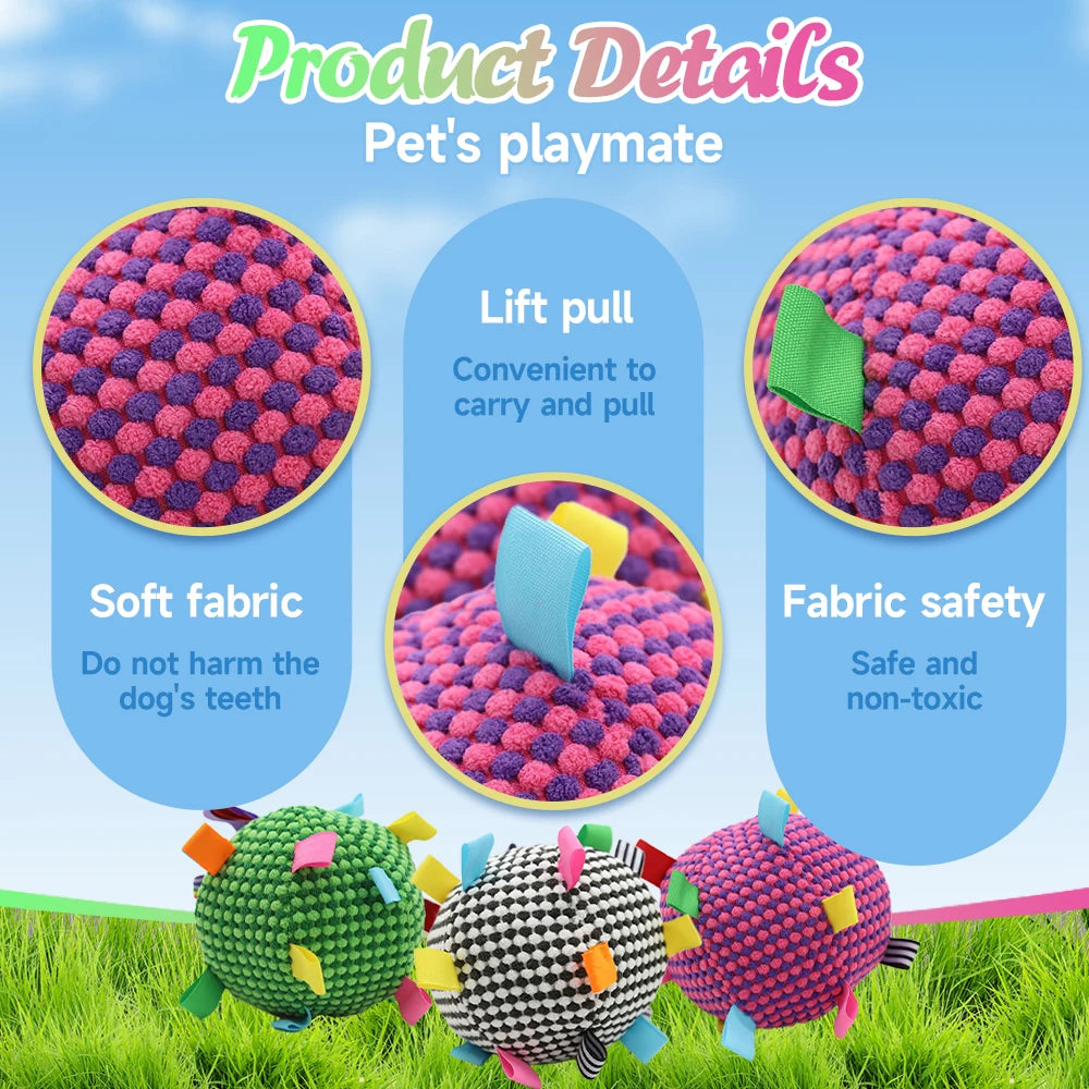 Interactive Ball Dog Toy Suitable for  Chewing Training, Stress Relief, Bite Sound Resistance, Plush tug-of-war Toy three color