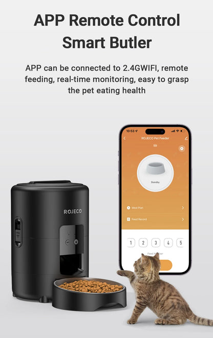 ROJECO Automatic Cat Feeder 2L Smart Pet Food Kibble Dispenser WiFi App Remote Control  Dog Feeder For Pet Cat Dog Accessories
