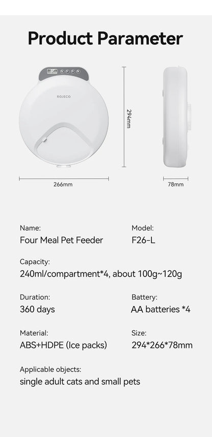 ROJECO Automatic Pet Feeder 4 Meals For Wet Dry Food Feeding Wireless Smart Kibble Dispenser Cat Dog Multifunctional Cat Feeder