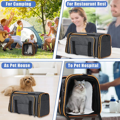 Large Reversible Expandable Cat and Dog Carrier - with fleece pad and pockets for cats/dogs up to 24 lbs Travel Pet Carrier