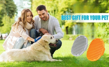 Dog Bath Brush,Dog Grooming Shedding Soothing Massage Rubber Bristles Curry Comb with Adjustable Ring Handle for Pet Dogs& Cats