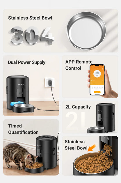 ROJECO 2L Automatic Pet Feeder Smart Cat Food Kibble Dispenser Wi-Fi App Remote Control Auto Dog Feeder For Cat Pet Accessories