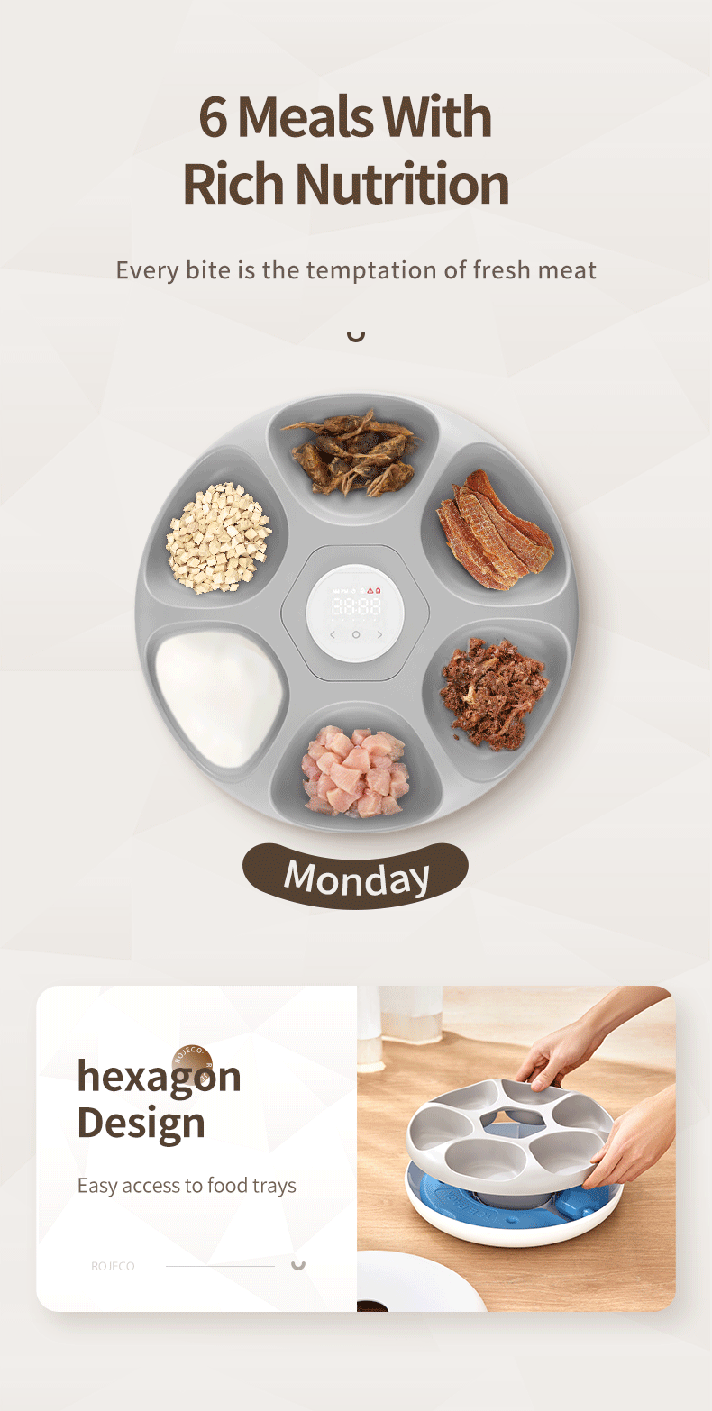 ROJECO 6 Meals Automatic Pet Feeder Smart Cat Food Dispenser For Wet & Dry Food Kibble Dispenser Accessories Auto Feeder For Cat