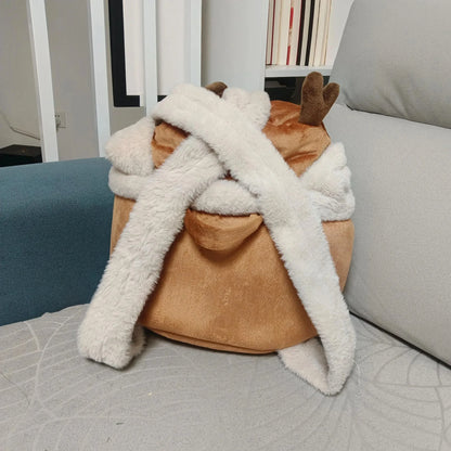 Winter Cat Backpack Pet Carrier Warm Soft Sherpa Travel Bubble Bag Leash Hole For Small Cats Warme Schräg Cross Haustier Tasche