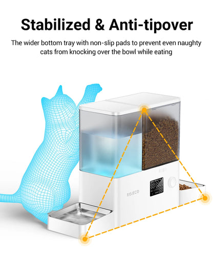 ROJECO 2In1 Automatic Pet Feeder Gravity Water Fountain 8.5L Button Version Auto Cat Kibble Dispenser with Water Refill Drinker