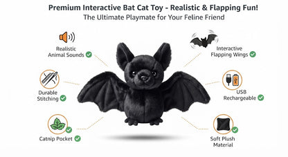 🎃🦇 Pawfect Elite® Halloween Bat Toy – Interactive Rechargeable Pet Toy with Flapping Wings & Catnip 🐾
