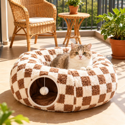 🐾Pawfect Elite™ Cozy Cat Tunnel Bed – Plush Interactive Play & Sleeping Cave🐱🧸